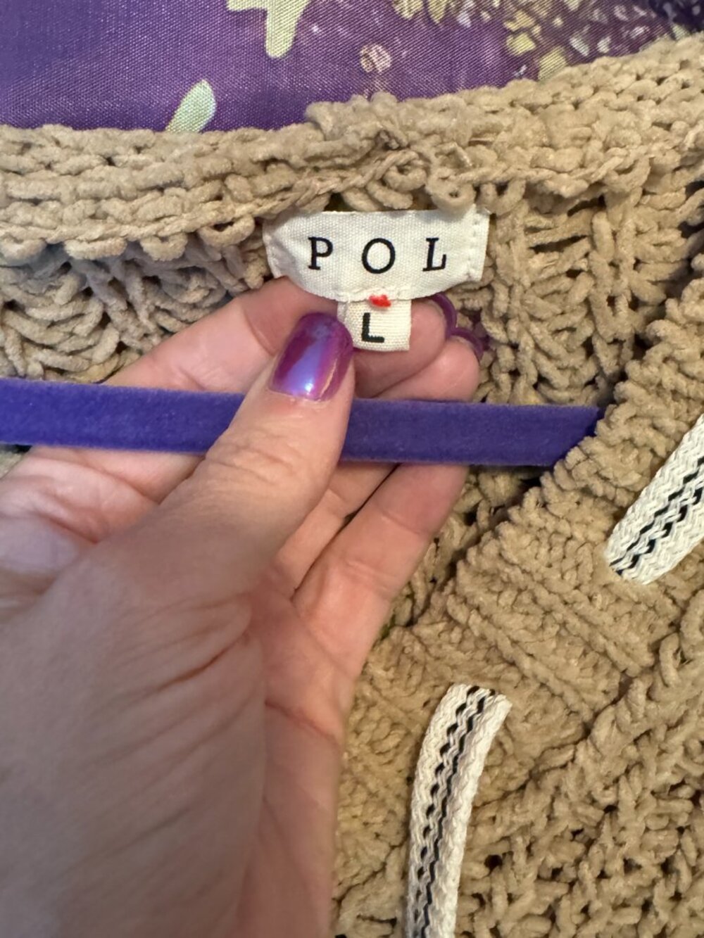 POL Clothing - Cable Loose Knit Sweater with Hoodie - Tan - L - Picture 3 of 6